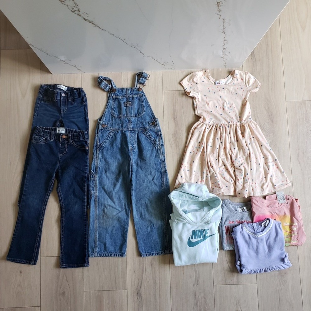 Girls Clothing Lot Size 5 Denim Hoodie Dress Shirts 9pc Bundle Nike DotDotSmile